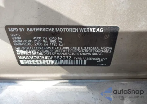 2013 BMW 320I xDrive z USA, uszkodzony, nr VIN WBA3C3C54DF982032